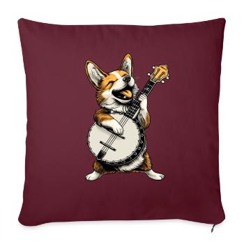 Corgi Dog Joueur de banjo bluegrass - Housse de coussin décorative 45 x 45 cm - bordeaux - Devant