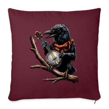 Crow Raven Joueur de banjo bluegrass - Housse de coussin décorative 45 x 45 cm - bordeaux - Devant