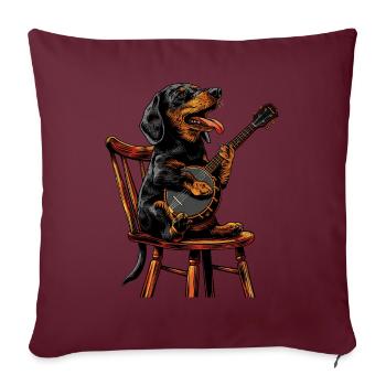 Teckel Chien Bluegrass Joueur de Banjo - Housse de coussin décorative 45 x 45 cm - bordeaux - Devant