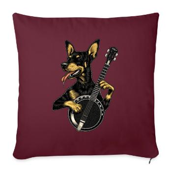 Doberman Chien Joueur de Banjo Bluegrass - Housse de coussin décorative 45 x 45 cm - bordeaux - Devant