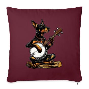 Doberman Chien Joueur de Banjo Bluegrass - Housse de coussin décorative 45 x 45 cm - bordeaux - Devant