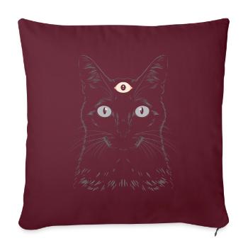 Esthétique Weirdcore Chat Noir Troisième Oeil Hex - Housse de coussin décorative 45 x 45 cm - bordeaux - Devant