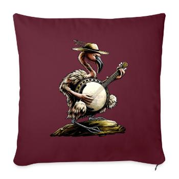 Flamingo Animal Joueur de banjo bluegrass - Housse de coussin décorative 45 x 45 cm - bordeaux - Devant