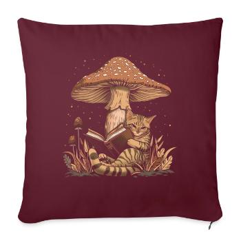 Cottagecore esthétique chat lecture livre champignon sorcière - Housse de coussin décorative 45 x 45 cm - bordeaux - Devant