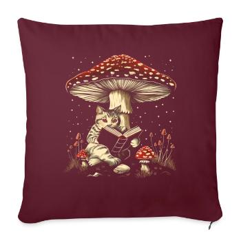 Cottagecore esthétique chat lecture livre champignon sorcière - Housse de coussin décorative 45 x 45 cm - bordeaux - Devant