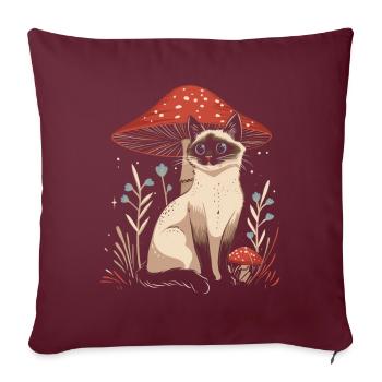 Cottagecore esthétique Chat siamois champignon wit - Housse de coussin décorative 45 x 45 cm - bordeaux - Devant