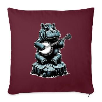 Hippo Hippopotamus Joueur de banjo bluegrass - Housse de coussin décorative 45 x 45 cm - bordeaux - Devant
