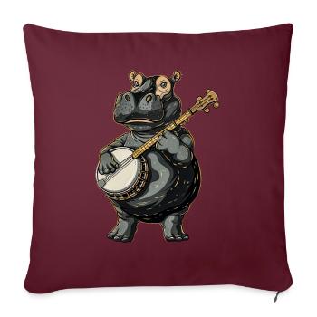 Hippo Hippopotamus Joueur de banjo bluegrass - Housse de coussin décorative 45 x 45 cm - bordeaux - Devant