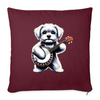 Chien maltais Joueur de banjo bluegrass - Housse de coussin décorative 45 x 45 cm - bordeaux - Devant