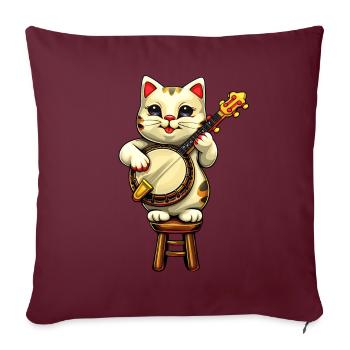 Maneki Neko Chat Japonais Lucky Bluegrass Banjo - Housse de coussin décorative 45 x 45 cm - bordeaux - Devant