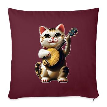 Maneki Neko Chat Japonais Lucky Bluegrass Banjo - Housse de coussin décorative 45 x 45 cm - bordeaux - Devant
