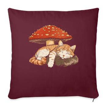 Cottagecore Esthétique Dormir Chat Tigré Champignon - Housse de coussin décorative 45 x 45 cm - bordeaux - Devant
