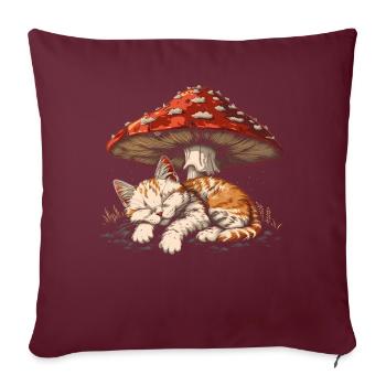 Cottagecore Esthétique Dormir Chat Tigré Champignon - Housse de coussin décorative 45 x 45 cm - bordeaux - Devant