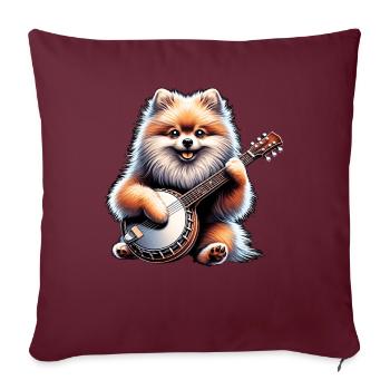 Chien de Poméranie Joueur de Banjo Bluegrass - Housse de coussin décorative 45 x 45 cm - bordeaux - Devant