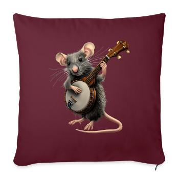 Rat Mouse Joueur de banjo bluegrass - Housse de coussin décorative 45 x 45 cm - bordeaux - Devant