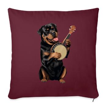Rottweiler Chien Joueur de Banjo Bluegrass - Housse de coussin décorative 45 x 45 cm - bordeaux - Devant