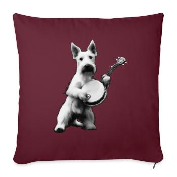Scottish Terrier Chien Joueur de Banjo Bluegrass - Housse de coussin décorative 45 x 45 cm - bordeaux - Devant