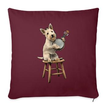 Scottish Terrier Chien Joueur de Banjo Bluegrass - Housse de coussin décorative 45 x 45 cm - bordeaux - Devant