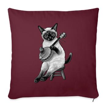 Chat siamois Joueur de banjo bluegrass - Housse de coussin décorative 45 x 45 cm - bordeaux - Devant