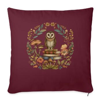Cottagecore esthétique hibou livres champignon flore - Housse de coussin décorative 45 x 45 cm - bordeaux - Devant