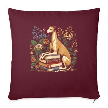 Greyhound Windhund Blumenbuchleser - Sofakissenbezug 45 x 45 cm - Burgunderrot - Vorne