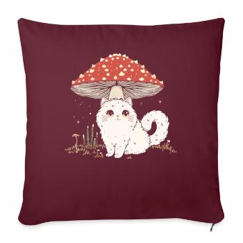 Cottagecore Esthétique Mignon Chat Blanc Champignon - Housse de coussin décorative 45 x 45 cm - bordeaux - Devant