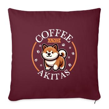 Kaffee und Akita - Sofakissenbezug 45 x 45 cm - Burgunderrot - Vorne