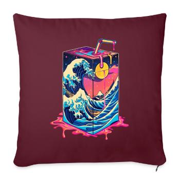 Carton de lait japonais Kawaii Grande vague de Kana - Housse de coussin décorative 45 x 45 cm - bordeaux - Devant