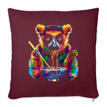 Le lémurien à queue bouclée mange des nouilles ramen Popart - Housse de coussin décorative 45 x 45 cm - bordeaux - Devant