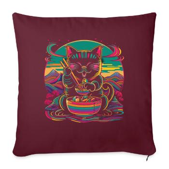Maneki Neko Chat Japonais Happy Ramen Nu - Housse de coussin décorative 45 x 45 cm - bordeaux - Devant