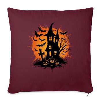 Maison hantée d’Halloween - Effrayant - Housse de coussin décorative 45 x 45 cm - bordeaux - Devant