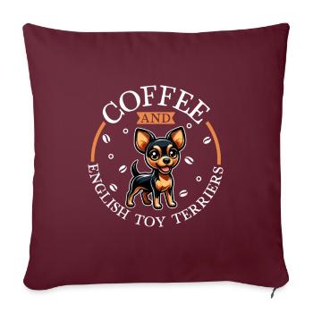 Kaffee und English Toy Terrier - Sofakissenbezug 45 x 45 cm - Burgunderrot - Vorne