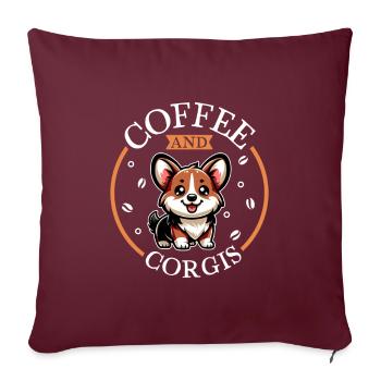 Café et Welsh Corgi Pembroke - Housse de coussin décorative 45 x 45 cm - bordeaux - Devant