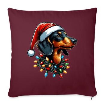 Chapeau de Noël teckel Noël - Housse de coussin décorative 45 x 45 cm - bordeaux - Devant