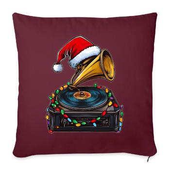 Gramophone Vintage Vinyle Platine Noël - Housse de coussin décorative 45 x 45 cm - bordeaux - Devant