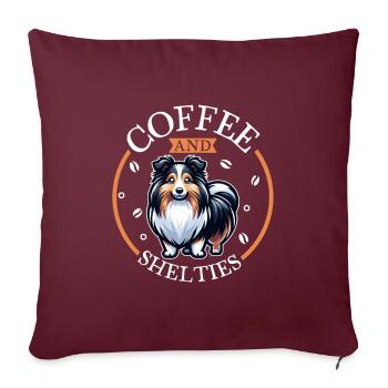 Café et chien de berger Shetland - Housse de coussin décorative 45 x 45 cm - bordeaux - Devant