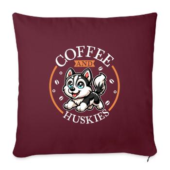 Café et Husky sibérien - Housse de coussin décorative 45 x 45 cm - bordeaux - Devant