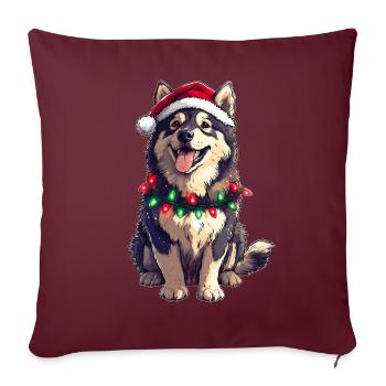 Mignon Alaskan Malamute Chien Père Noël Chapeau X - Housse de coussin décorative 45 x 45 cm - bordeaux - Devant