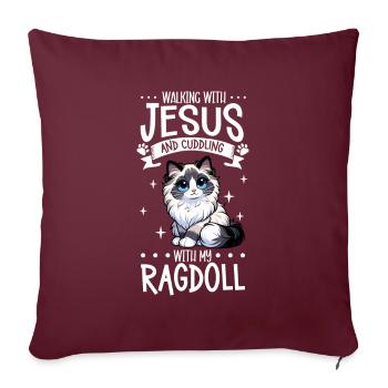 Jésus et mon Ragdoll - Housse de coussin décorative 45 x 45 cm - bordeaux - Devant