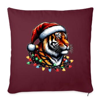 Chapeau de Noël Lion Tigre du Bengale Noël - Housse de coussin décorative 45 x 45 cm - bordeaux - Devant