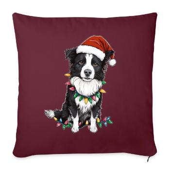 Border Collie Chien Père Noël Noël - Housse de coussin décorative 45 x 45 cm - bordeaux - Devant
