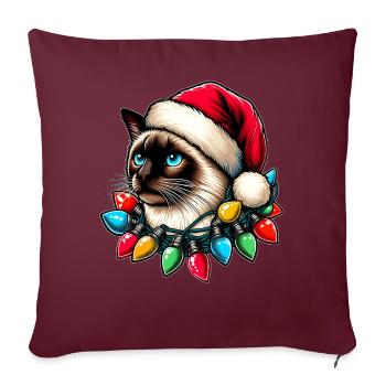 Chapeau de Noël Chat Siamois - Housse de coussin décorative 45 x 45 cm - bordeaux - Devant