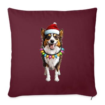 Collie Chien Père Noël Noël - Housse de coussin décorative 45 x 45 cm - bordeaux - Devant