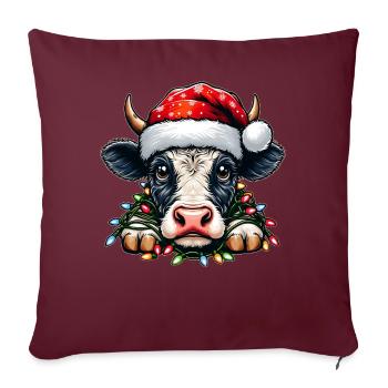 Mignon vache ferme fermier chapeau de Noël X - Housse de coussin décorative 45 x 45 cm - bordeaux - Devant
