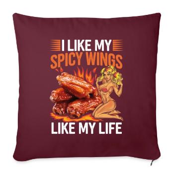 J’aime mes ailes épicées comme ma vie Chicken Woman - Housse de coussin décorative 45 x 45 cm - bordeaux - Devant
