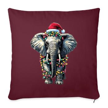 Chapeau de Noël éléphant Noël - Housse de coussin décorative 45 x 45 cm - bordeaux - Devant