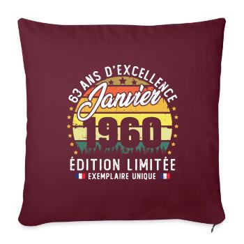Vintage Cadeau Anniversaire 63 Ans Janvier 1960 - Housse de coussin décorative 45 x 45 cm - bordeaux - Devant