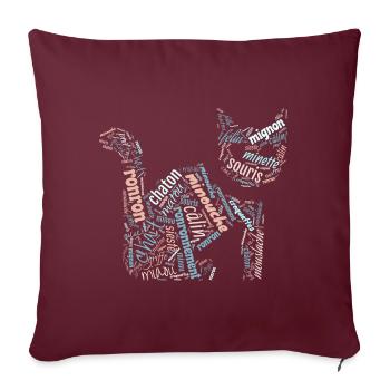 Chat : mots autour du chat pour amoureux des chats - Housse de coussin décorative 45 x 45 cm - bordeaux - Devant