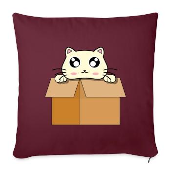 Chat mignon rigolo en boîte de carton - Housse de coussin décorative 45 x 45 cm - bordeaux - Devant