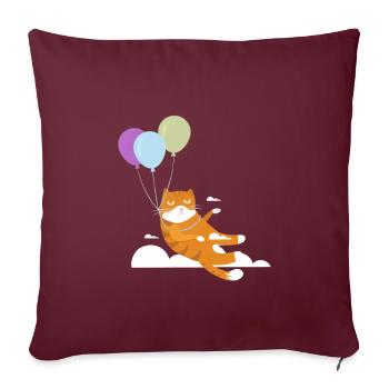Lustige Katze Kater Miau Fliegt Mit Ballon - Sofakissenbezug 45 x 45 cm - Burgunderrot - Vorne